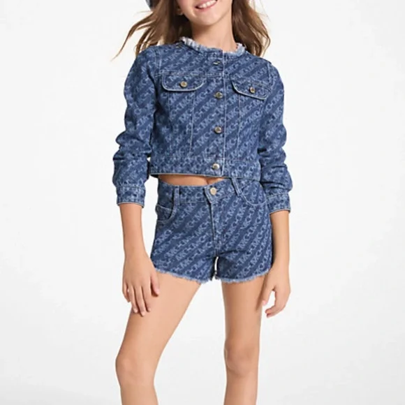 Michael Kors Empire Logo Print Denim Short size 10 - Picture 2 of 5